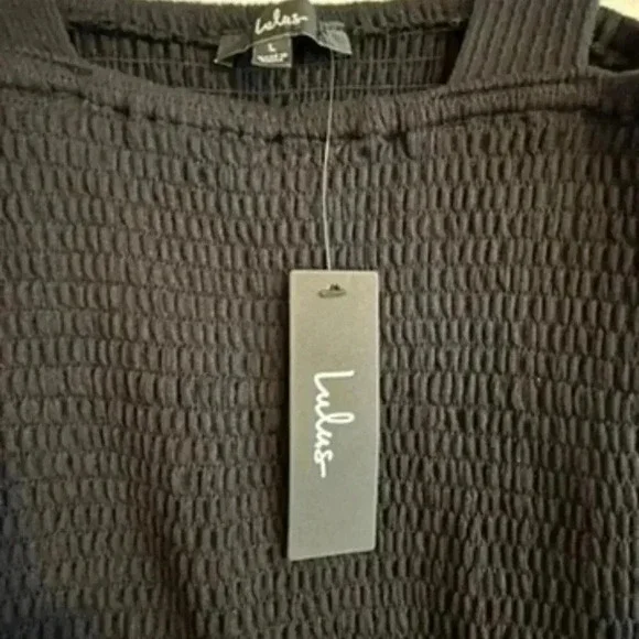 Lulus Social Calendar Black Ribbed Knit Smocked Romper L - Picture 5 of 7